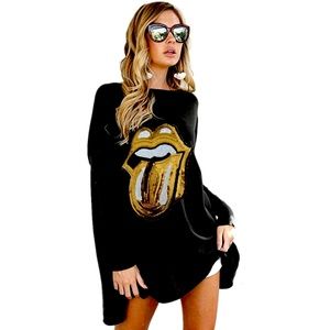 Black Tunic Gold Sequins Tongue